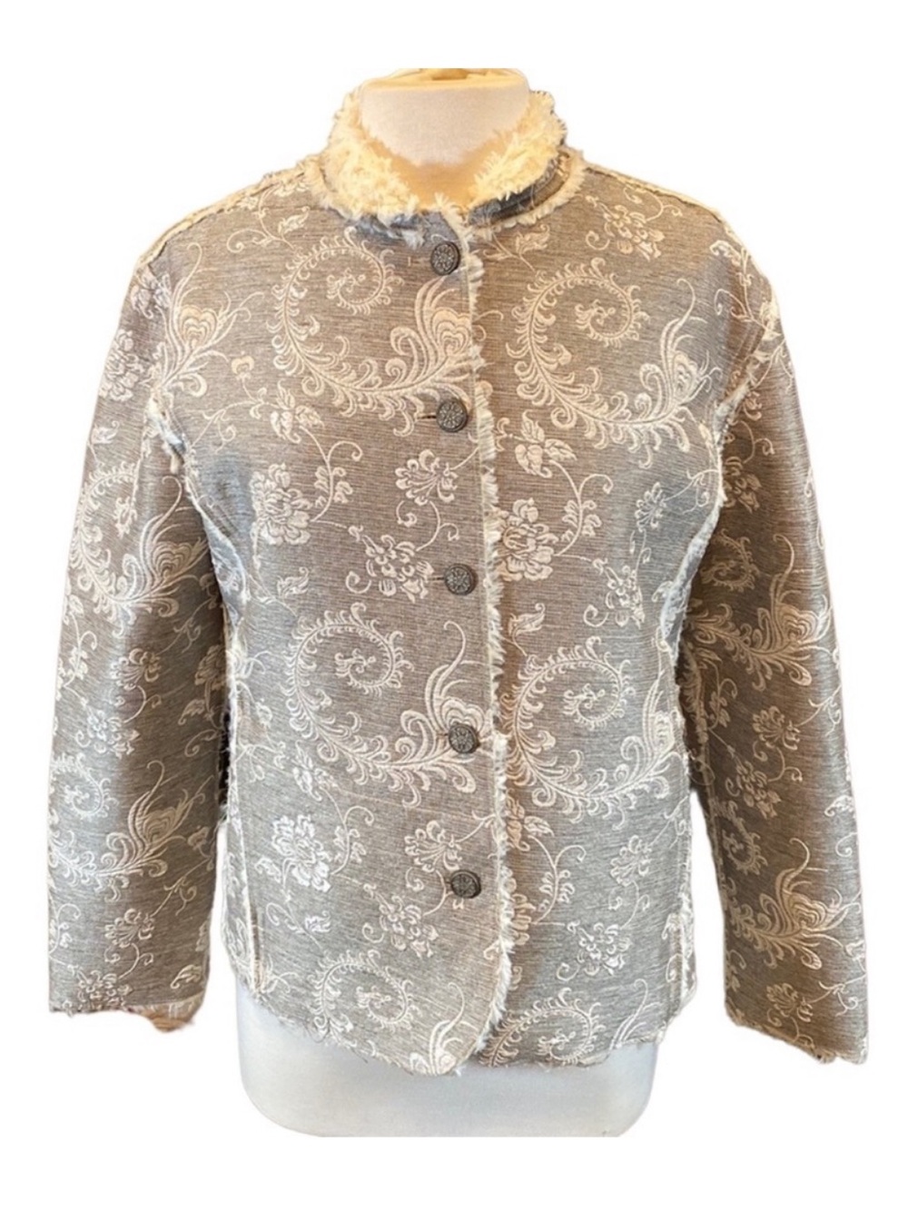 Chico's Tapestry Faux Fur Lined Jacket